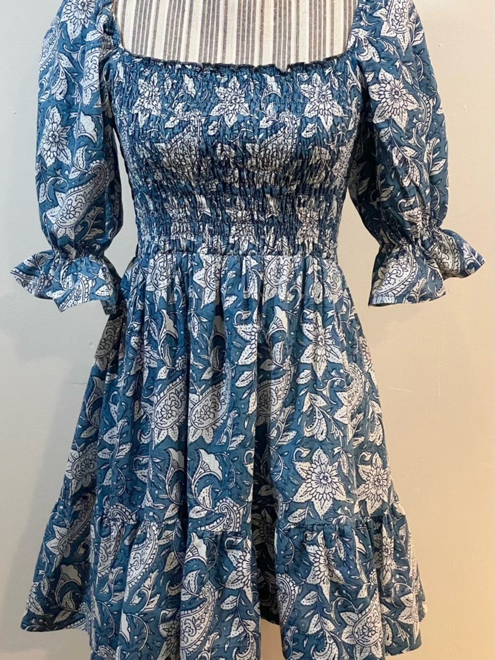 Perry Walker Collective Grace Smocked Square-Neck Mini Dress